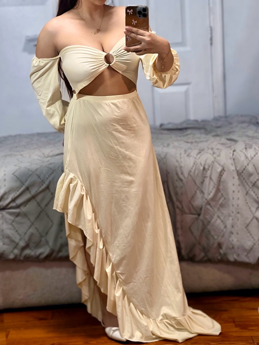 Loragal Butter Cream Cutout Maxi Dress